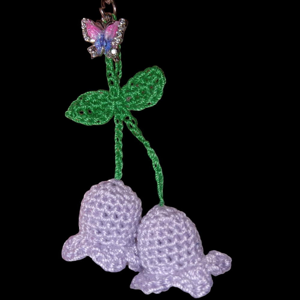 Crochet Flower Keychain with Butterfly Charm